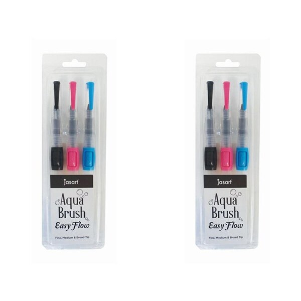 2x 3pc Jasart Easy Flow Aqua Asst Brush Watercolour Painting 25x7cm Barrel Pen