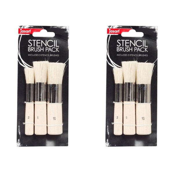 2x 3pc Jasart Stencil Hog Bristle Sizes 2/6/10 Short/Stubby Craft Painting Brush