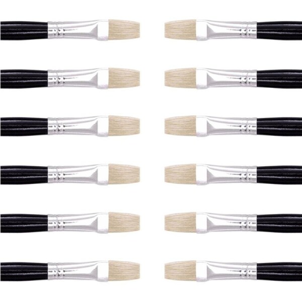 12x Jasart Soft Hog Bristle Flat Size 0 Art/Craft Paint/Colour Brush Series 577