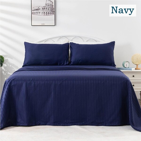 LINENOVA 1800TC Ultra Soft Comfort Sheet Sets Striped Bed Sheets 8 Colors Navy / King Single