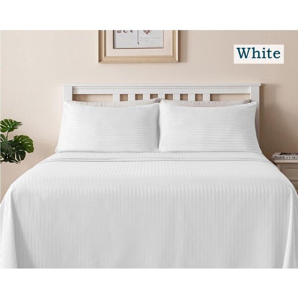 LINENOVA 1800TC Ultra Soft Comfort Sheet Sets Striped Bed Sheets 8 Colors White / Double