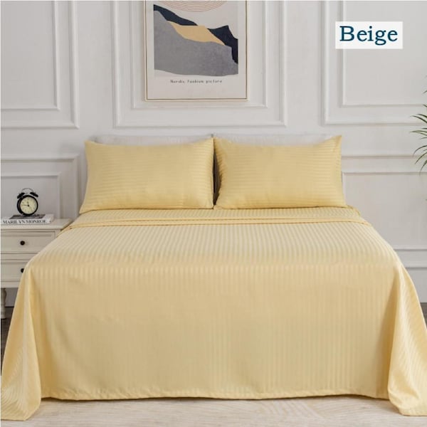 LINENOVA 1800TC Ultra Soft Comfort Sheet Sets Striped Bed Sheets 8 Colors Beige / King Single