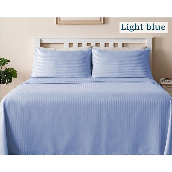 LINENOVA 1800TC Ultra Soft Comfort Sheet Sets Striped Bed Sheets 8 Colors Light Blue / Single