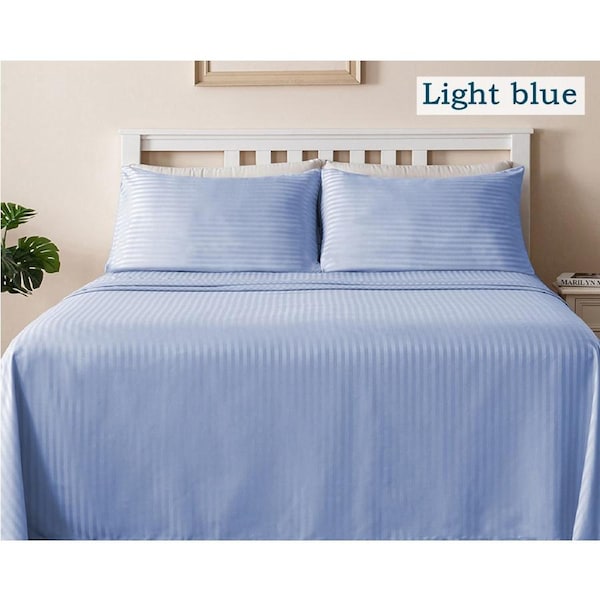 LINENOVA 1800TC Ultra Soft Comfort Sheet Sets Striped Bed Sheets 8 Colors Light Blue / Double