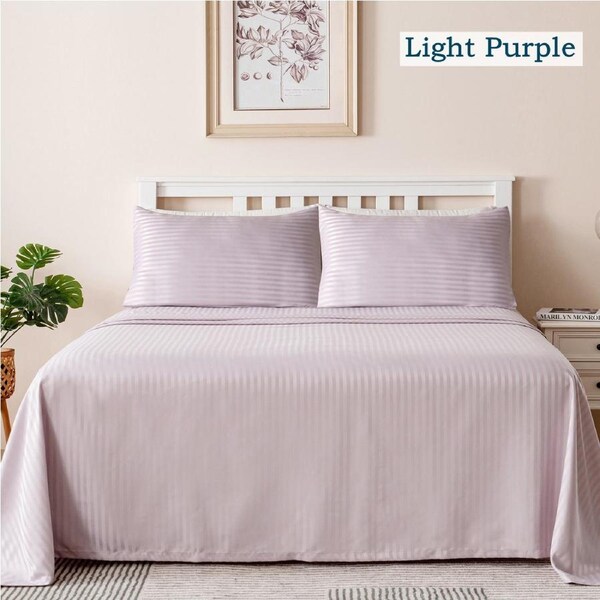 LINENOVA 1800TC Ultra Soft Comfort Sheet Sets Striped Bed Sheets 8 Colors Light Purple / King Single
