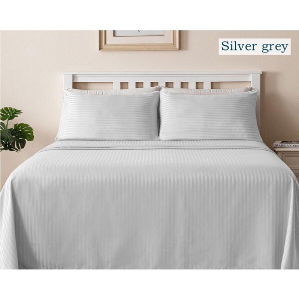 LINENOVA 1800TC Ultra Soft Comfort Sheet Sets Striped Bed Sheets 8 Colors Silver Grey / Single