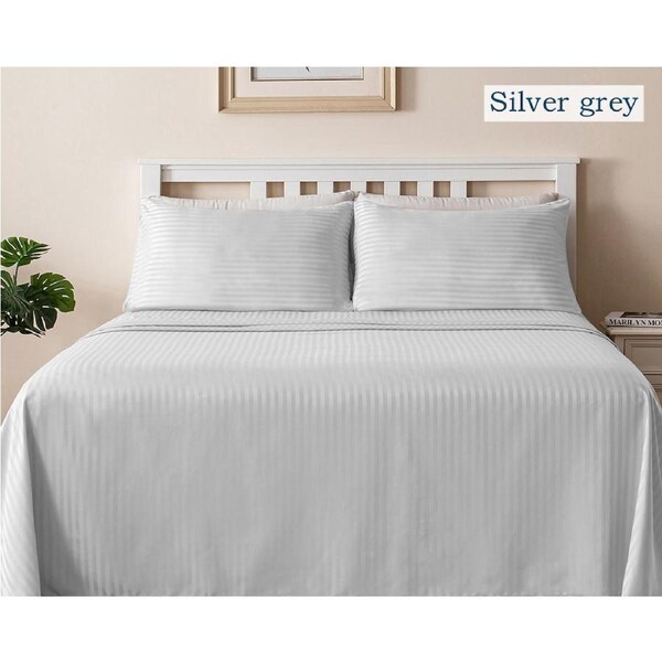 LINENOVA 1800TC Ultra Soft Comfort Sheet Sets Striped Bed Sheets 8 Colors Silver Grey / Queen