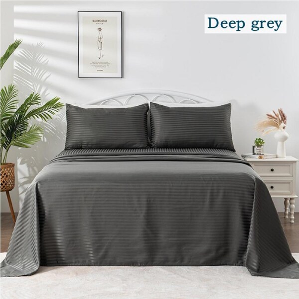 LINENOVA 1800TC Ultra Soft Comfort Sheet Sets Striped Bed Sheets 8 Colors Deep Grey / Queen