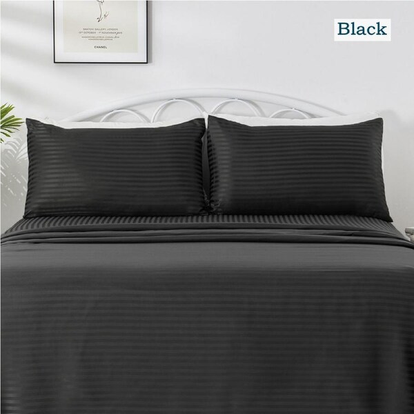 LINENOVA 1800TC Ultra Soft Comfort Sheet Sets Striped Bed Sheets 8 Colors Black / Double
