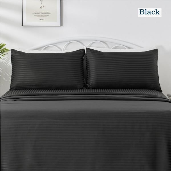 LINENOVA 1800TC Ultra Soft Comfort Sheet Sets Striped Bed Sheets 8 Colors Black / Queen