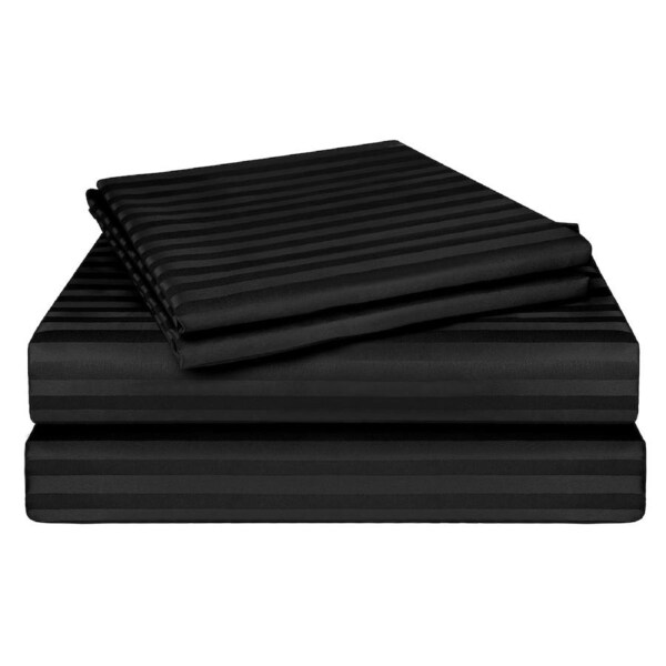 LINENOVA Stripe Sheet Set Modern Style Bedding With 45cm Deep Pocket 8 Colors Black / Queen
