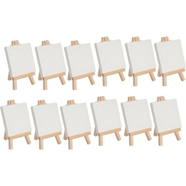 12x Jasart Academy Mini Easel Display Stand w/ 7x9cm White Blank Painting Canvas