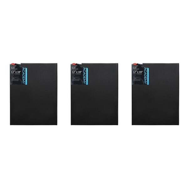 3x Jasart Academy 12x16" Thin Edge Stretched Cotton Canvas Art Painting Board BK