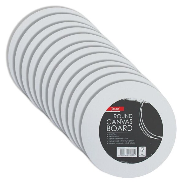12x Jasart Academy 10" Rnd Acrylic Drawing Cotton Canvas Paint Board 280GSM WHT