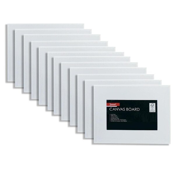 12x Jasart Academy A4 Painting/Drawing Cotton Acrylic Canvas Board 280GSM White