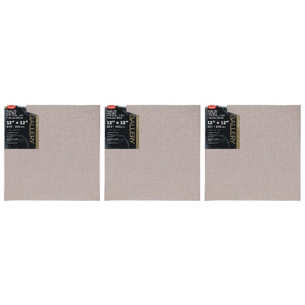 3x Jasart Gallery 12x12" NTRL Linen Painting Canvas Stretched Board Panel 400GSM