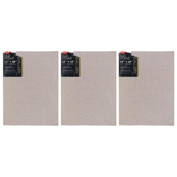 3x Jasart Gallery 12x16" NTRL Linen Painting Canvas Stretched Board Panel 400GSM
