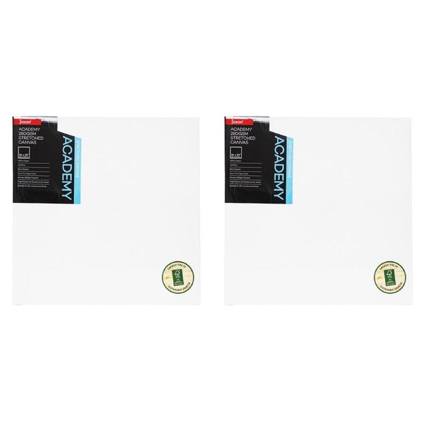 2x Jasart Academy 24x24" Thin Edge Cotton Stretched Painting Canvas 280GSM White