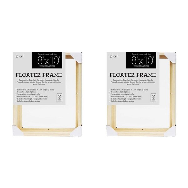 2x Jasart Thin Edge Artwork 8x10" Wood Floater Canvas Painting Frame Square NTRL
