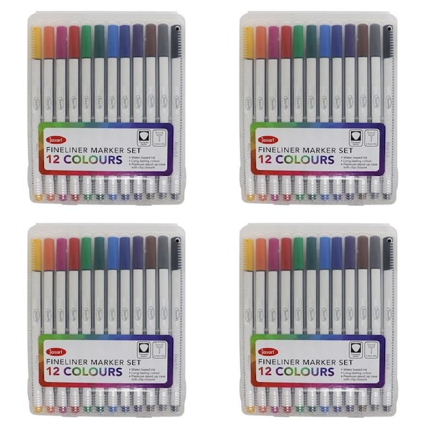 4x 12pc Jasart Fineliner 0.4mm Marker Quick-Drying Colouring Stationery Set