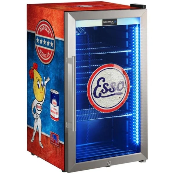 Esso Vintage Fuel Pump Branded Triple Glazed Alfresco 98 Litre Bar Fridge With LED Strip Lights
