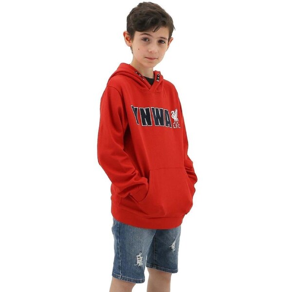 Liverpool FC Youth Boys Hoodie Jumper LFC YNWA Firebird Hoody - Red 6