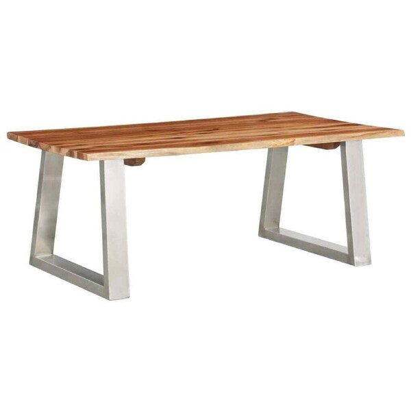 Fin Solid Acacia Wood Coffee Table 100Cm With Stainless Steel Legs Stand