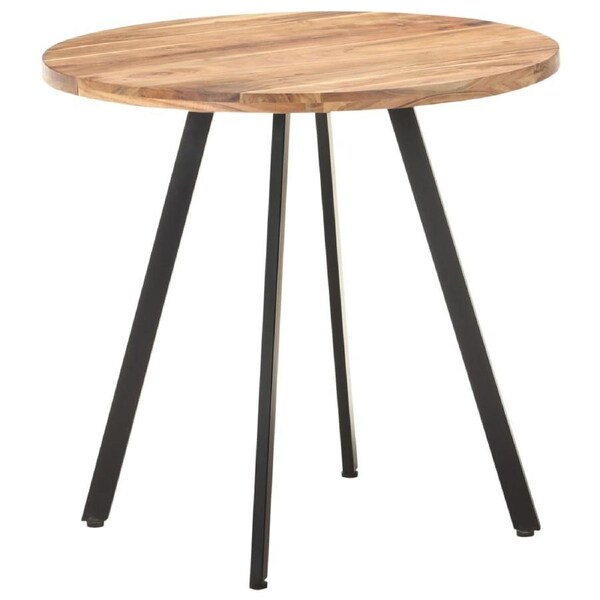 Round Dining Table 80cm Solid Acacia Wood Top Industrial Style Kitchen Furniture