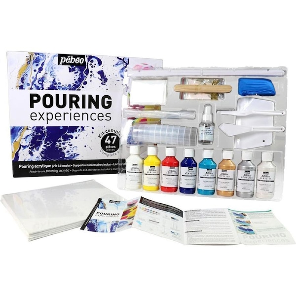47pc Pebeo Pouring Medium Kit Creative Art Painting Craft Set Liquid Paint