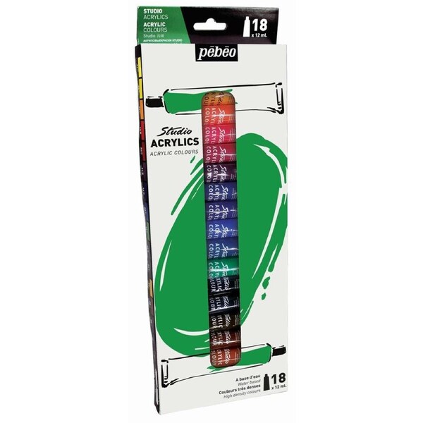 18pc Pebeo Studio Acrylic Paints Set 12ml Creative Art and Craft Painting Kit