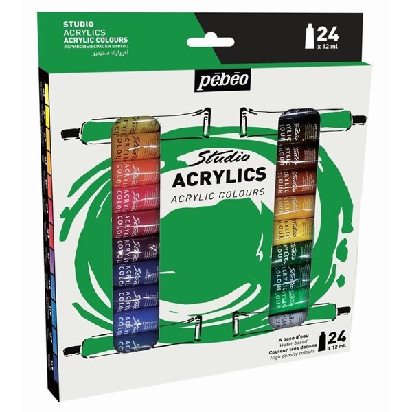 24pc Pebeo Studio Acrylic Paints Set 12ml Creative Art and Craft Painting Kit