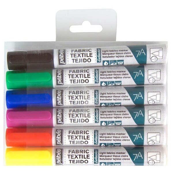 6pc Pebeo 7A Light Fabric Clothes Markers Creative Art Painting Medium