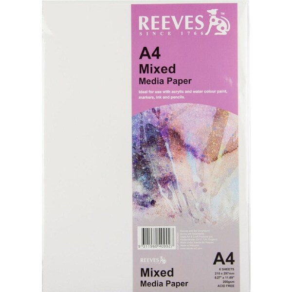 6pc Reeves Mixed Media Premium Quality Paper Pack A2 Art And Craft 200gsm