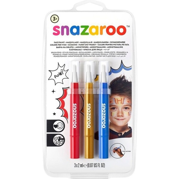 3pc Snazaroo Face/Body Paint Brush Pen Art/Craft Adventure Themed Kit 2ml