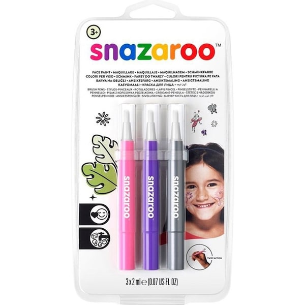 3pc Snazaroo Face/Body Paint Brush Pen Art/Craft Fantasy Themed Kit 2ml