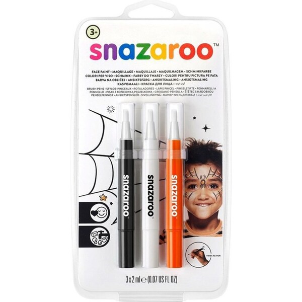 3pcSnazaroo Face/Body Paint Brush Pen Art/Craft Halloween Themed Kit 2ml