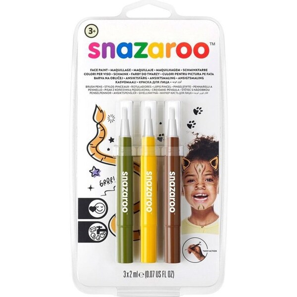 3pc Snazaroo Face/Body Paint Brush Pen Art/Craft Jungle Themed Kit 2ml