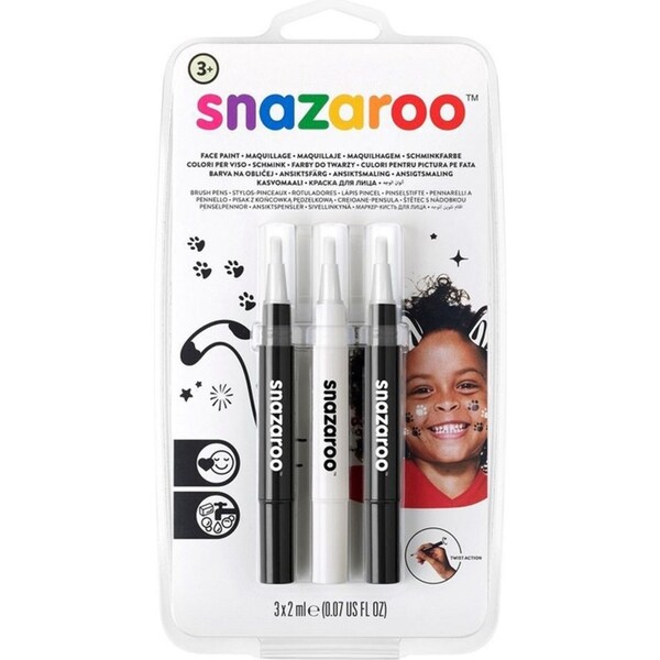 3pc Snazaroo Face/Body Paint Brush Pen Art/Craft Black & White Themed Kit 2ml