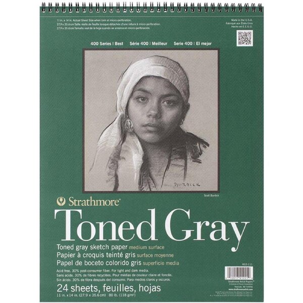 Strathmore 400 Series Toned Art/Sketch Pad Grey Wire 11''x14'' 24 Sheets