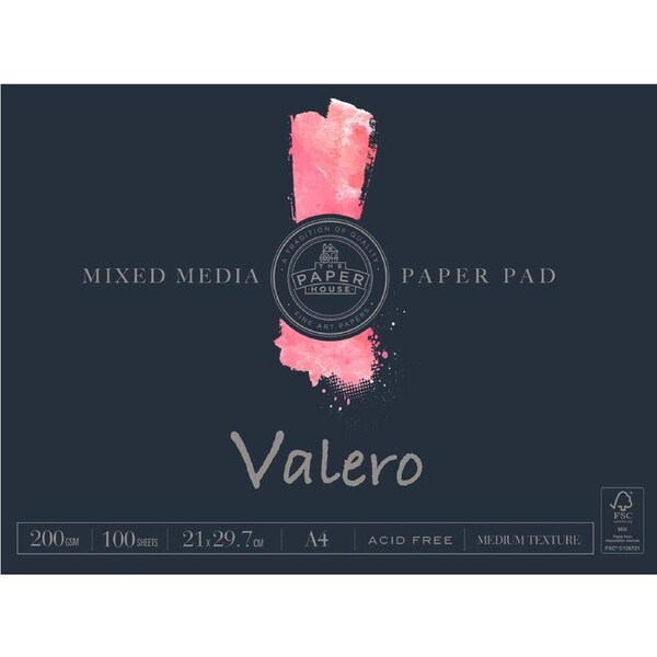 The-Paper-House Valero A4 Mixed Media Art Draw/Paint Pad 100 Sheets 200gsm