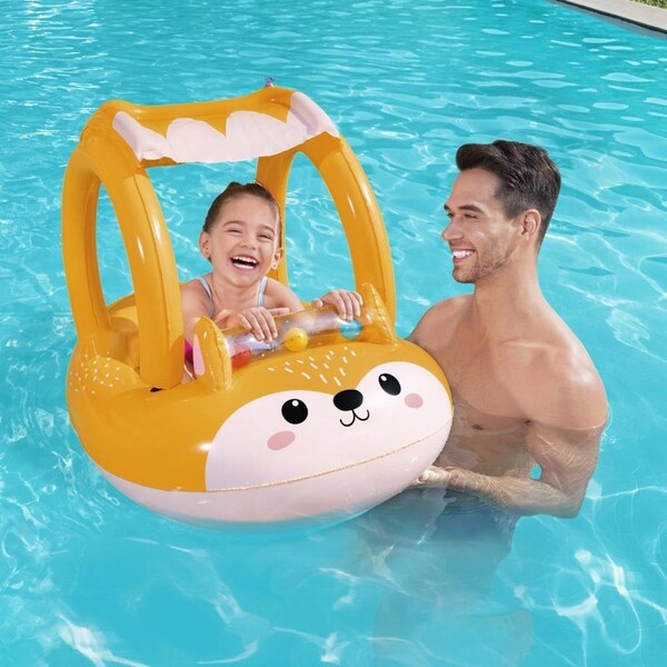 94x66CM Bestway Kids Inflatable Fox Swim Float Floating Seat Canopy Pool Toys
