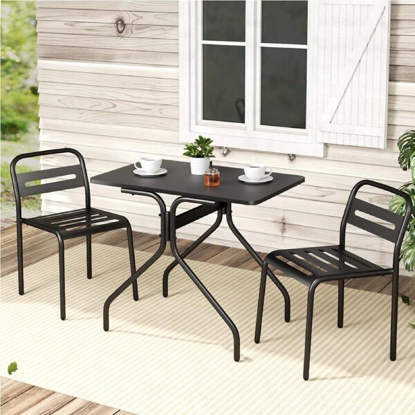 3PC Gardeon Outdoor Bistro Set Patio Furniture Steel Table and Chairs Black