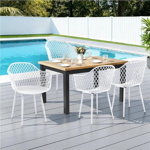 4PC Gardeon Outdoor Dining Chairs PP Lounge Chair Patio Furniture Garden White