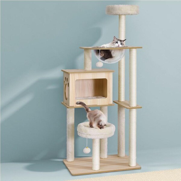i.Pet Cat Tree 142cm Tower Scratching Post Scratcher Wood Bed Condo House