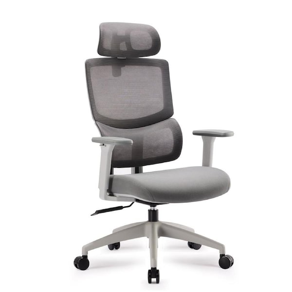 Furrow Mesh Ergonomic Office Chair with Headrest - Grey