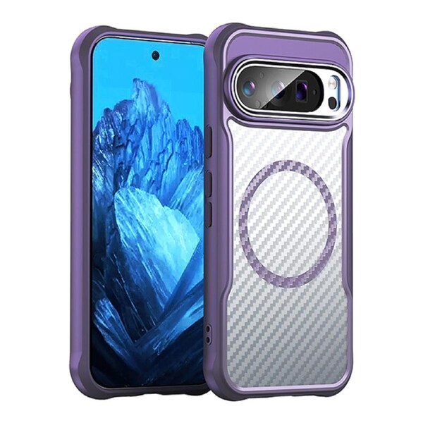 ZUSLAB for Google Pixel 9 Pro XL Case MagSafe Magnetic Carbon Fiber Flexible TPU Frame and Anti-Scratch Cover (2024) - Purple