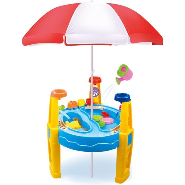 Gem Toys Outdoor Sand and Water Table Toy with Umbrella (28 Pcs Accessories)