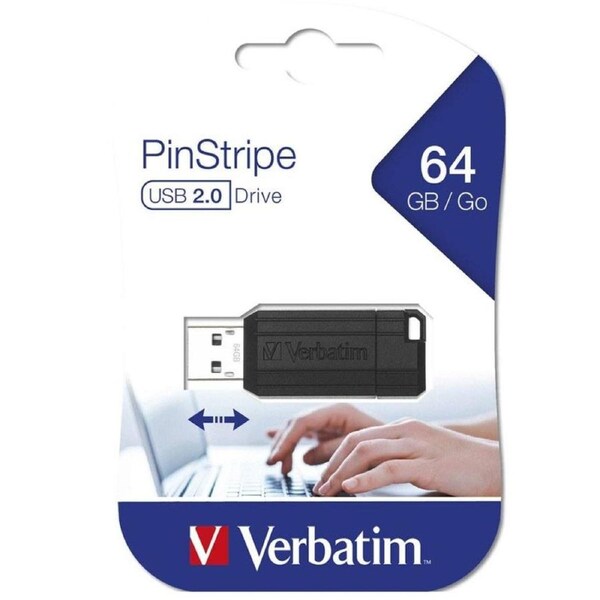 Verbatim Store'n'Go Pinstripe USB Drive 64GB (Black) Reliable, Durable, and Ultra Compact Best Companion for Office 2 Years Limited Warranty 49065