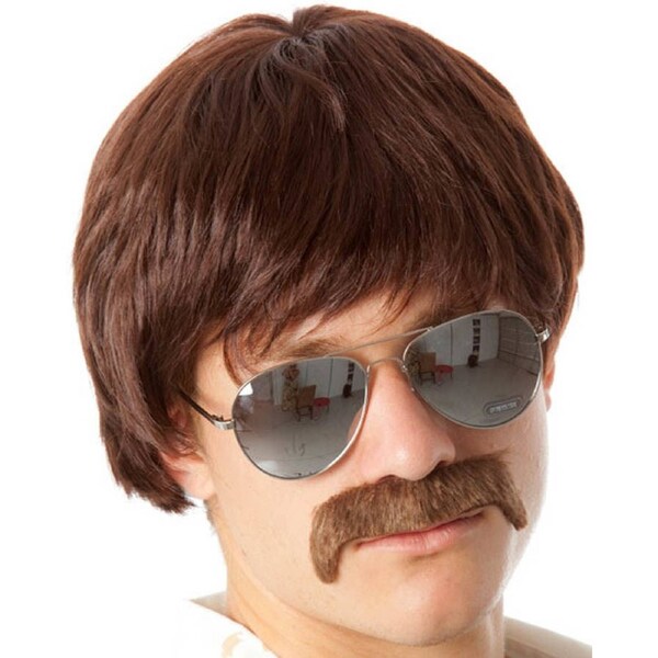 70s Detective Brown Wig and Moustache Set
