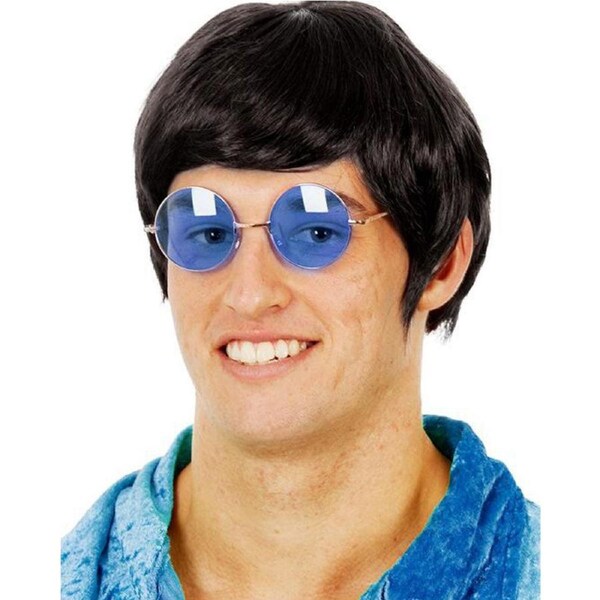 60s Mod Short Black Wig with Glasses